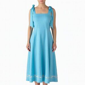 Fanm Mon x Minnow Tie Knot Linen Midi Dress Blue XS
